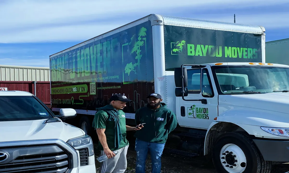 Bayou Movers branded Houston moving truck serving the Baytown area