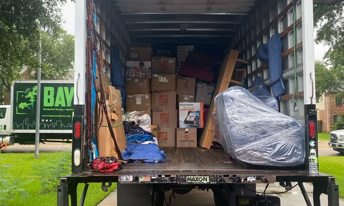 Organized Bayou Movers truck prepared for a move in Montrose, Texas