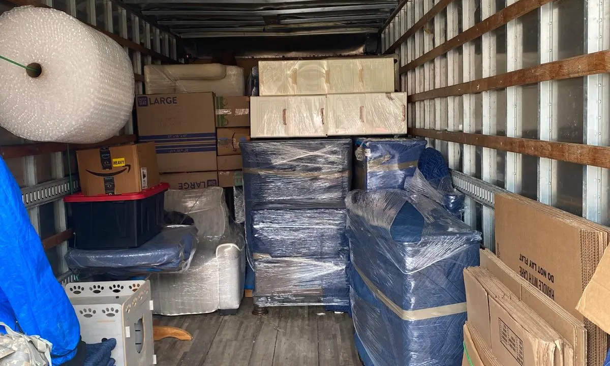 Organized Bayou Movers truck prepared for a move in Pearland, Texas