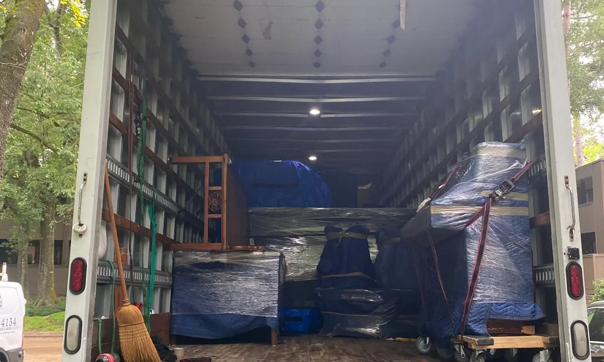 Organized Bayou Movers truck prepared for a move in Spring, Texas