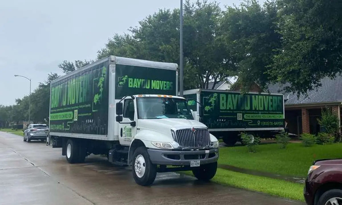 Bayou Movers truck supporting residential moves in Manvel, Texas
