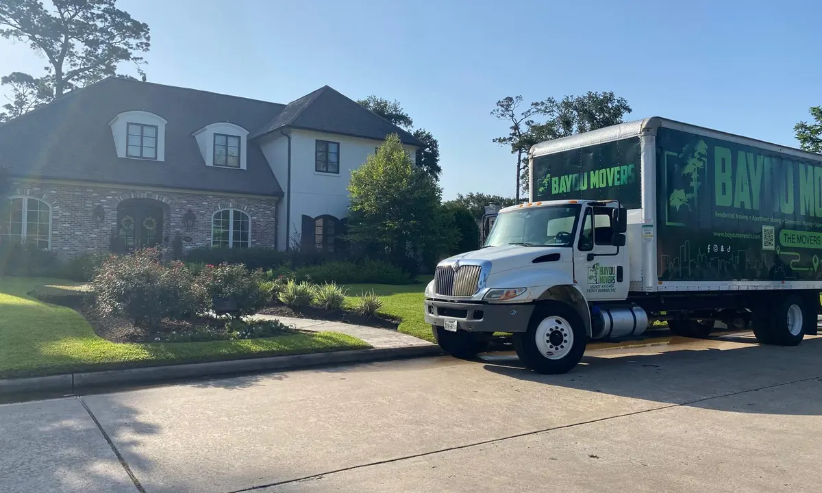 Bayou Movers truck supporting residential moves in Montgomery, Texas